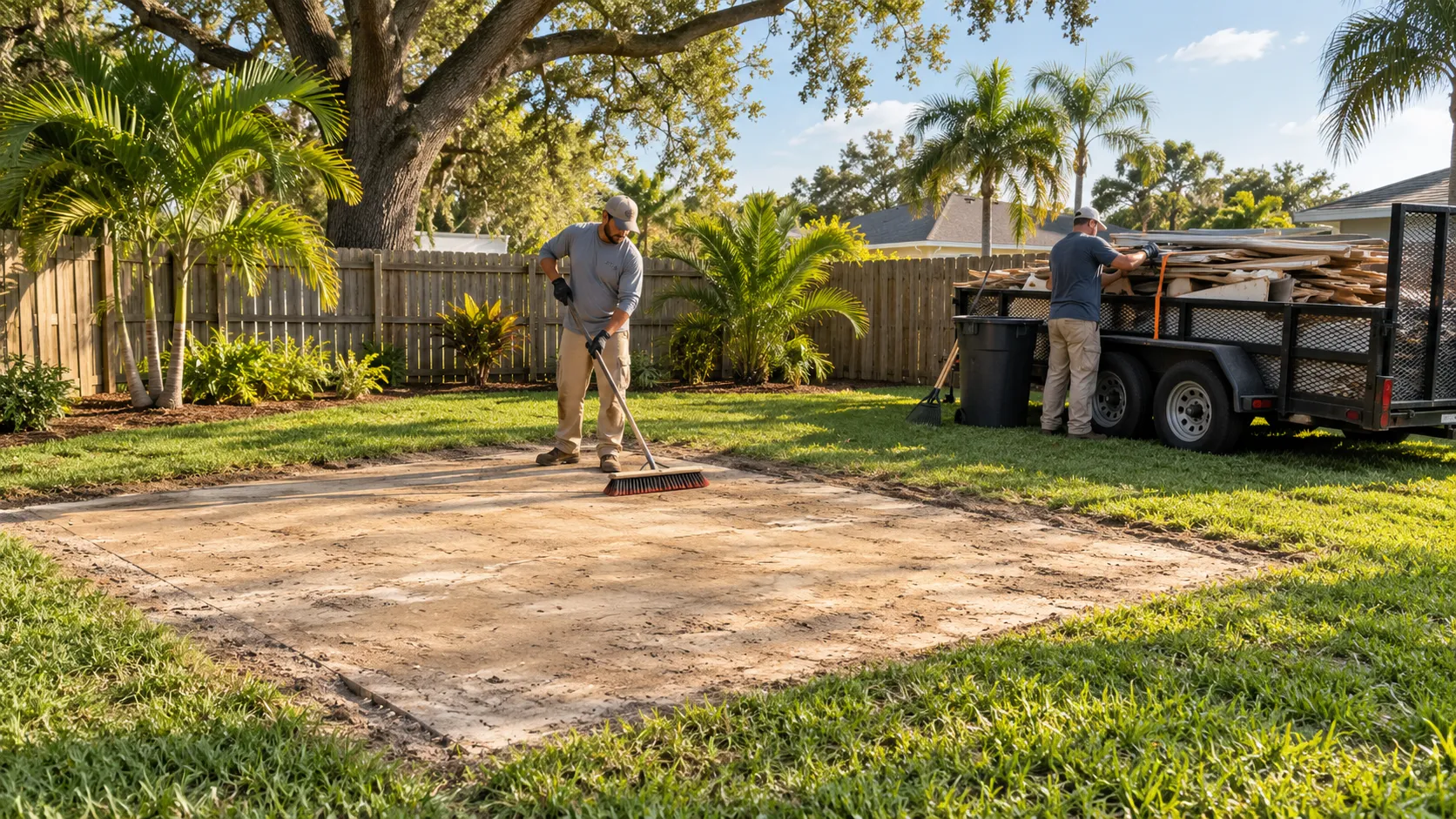 Cleared backyard footprint after shed removal